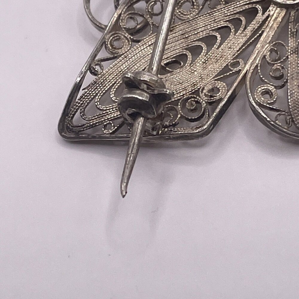 Antique? Art Nouveau 830 Silver Butterfly Brooch Pin Filigree Signed LG AL5.6 - Picture 4 of 8